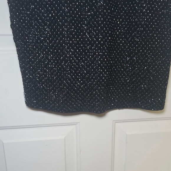 Carmen Marc Valvo Black Beaded Dress SS Size XS Deep V Back Shoulder Pads EUC - Picture 4 of 7
